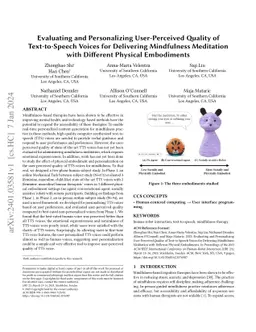 Evaluating and Personalizing User-Perceived Quality of Text-to-Speech
  Voices for Delivering Mindfulness Meditation with Different Physical
  Embodiments