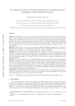 An Exploratory Study on Automatic Identification of Assumptions in the
  Development of Deep Learning Frameworks