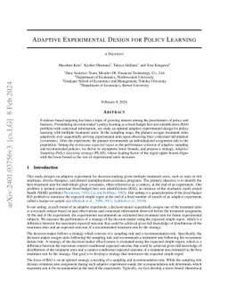 Adaptive Experimental Design for Policy Learning