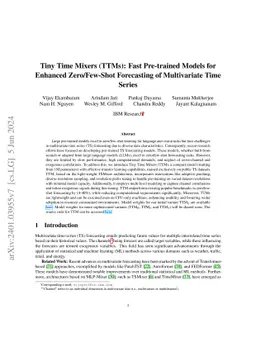 Tiny Time Mixers (TTMs): Fast Pre-trained Models for Enhanced
  Zero/Few-Shot Forecasting of Multivariate Time Series