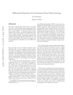 Differential Equations for Continuous-Time Deep Learning