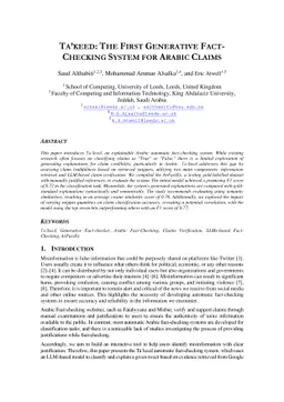 Ta'keed: The First Generative Fact-Checking System for Arabic Claims