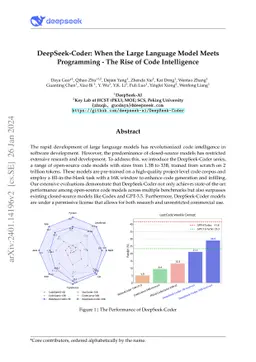 DeepSeek-Coder: When the Large Language Model Meets Programming -- The
  Rise of Code Intelligence