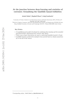 At the junction between deep learning and statistics of extremes:
  formalizing the landslide hazard definition