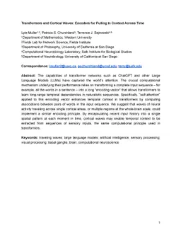 Transformers and Cortical Waves: Encoders for Pulling In Context Across
  Time