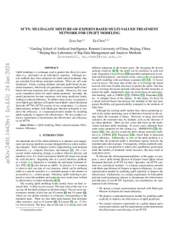 M$^3$TN: Multi-gate Mixture-of-Experts based Multi-valued Treatment
  Network for Uplift Modeling