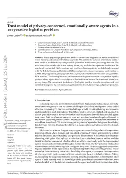 Trust model of privacy-concerned, emotionally-aware agents in a
  cooperative logistics problem