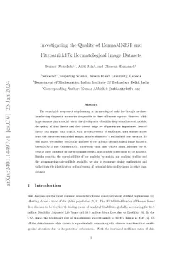 Investigating the Quality of DermaMNIST and Fitzpatrick17k Dermatological Image Datasets