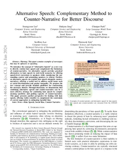 Alternative Speech: Complementary Method to Counter-Narrative for Better
  Discourse