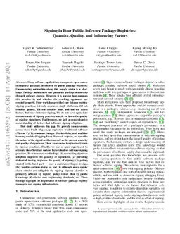 Signing in Four Public Software Package Registries: Quantity, Quality,
  and Influencing Factors