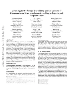 Listening to the Voices: Describing Ethical Caveats of Conversational
  User Interfaces According to Experts and Frequent Users