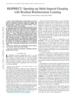 RESPRECT: Speeding-up Multi-fingered Grasping with Residual
  Reinforcement Learning