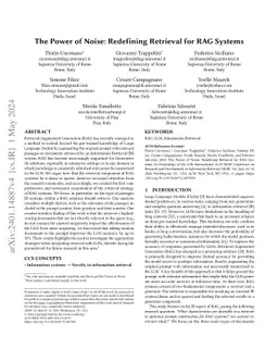 The Power of Noise: Redefining Retrieval for RAG Systems