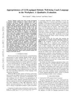 Appropriateness of LLM-equipped Robotic Well-being Coach Language in the
  Workplace: A Qualitative Evaluation