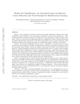 Health Text Simplification: An Annotated Corpus for Digestive Cancer
  Education and Novel Strategies for Reinforcement Learning