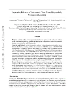 Improving Fairness of Automated Chest X-ray Diagnosis by Contrastive
  Learning