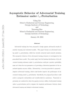 Asymptotic Behavior of Adversarial Training Estimator under $\ell_\infty$-Perturbation