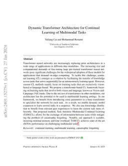 Dynamic Transformer Architecture for Continual Learning of Multimodal
  Tasks