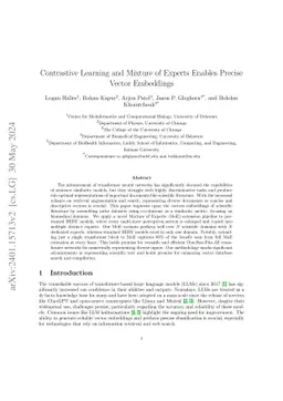 Contrastive Learning and Mixture of Experts Enables Precise Vector
  Embeddings