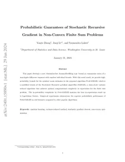 Probabilistic Guarantees of Stochastic Recursive Gradient in Non-Convex
  Finite Sum Problems