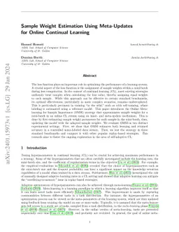 Sample Weight Estimation Using Meta-Updates for Online Continual
  Learning