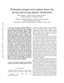 Federated unsupervised random forest for privacy-preserving patient
  stratification