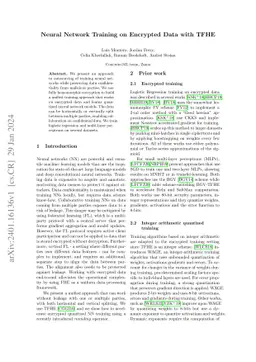 Neural Network Training on Encrypted Data with TFHE