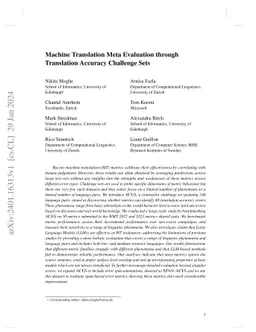 Machine Translation Meta Evaluation through Translation Accuracy
  Challenge Sets