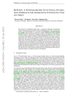 ReTaSA: A Nonparametric Functional Estimation Approach for Addressing
  Continuous Target Shift