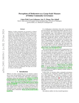 Perceptions of Moderators as a Large-Scale Measure of Online Community
  Governance