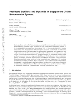 Producers Equilibria and Dynamics in Engagement-Driven Recommender Systems