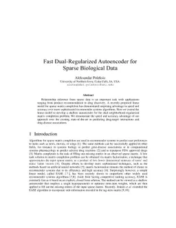 Fast Dual-Regularized Autoencoder for Sparse Biological Data