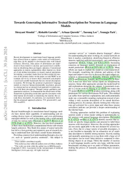 Towards Generating Informative Textual Description for Neurons in
  Language Models