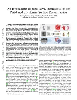 An Embeddable Implicit IUVD Representation for Part-based 3D Human
  Surface Reconstruction