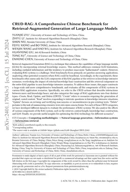 CRUD-RAG: A Comprehensive Chinese Benchmark for Retrieval-Augmented
  Generation of Large Language Models