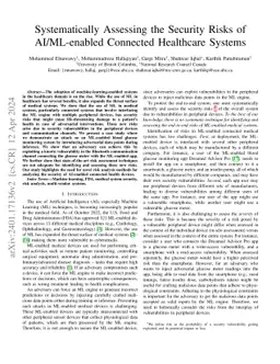 Systematically Assessing the Security Risks of AI/ML-enabled Connected
  Healthcare Systems
