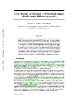 Robust Prompt Optimization for Defending Language Models Against
  Jailbreaking Attacks