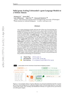 Infini-gram: Scaling Unbounded n-gram Language Models to a Trillion Tokens