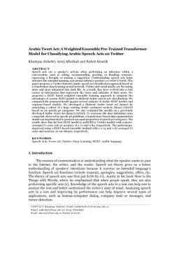 Arabic Tweet Act: A Weighted Ensemble Pre-Trained Transformer Model for
  Classifying Arabic Speech Acts on Twitter