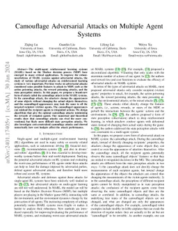 Camouflage Adversarial Attacks on Multiple Agent Systems