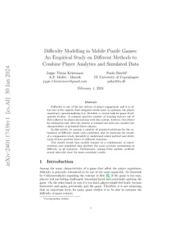 Difficulty Modelling in Mobile Puzzle Games: An Empirical Study on
  Different Methods to Combine Player Analytics and Simulated Data
