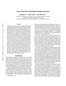 Game-Theoretic Unlearnable Example Generator