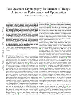 Post-Quantum Cryptography for Internet of Things: A Survey on
  Performance and Optimization