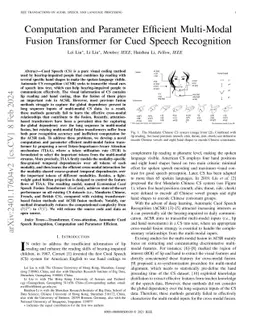 Computation and Parameter Efficient Multi-Modal Fusion Transformer for
  Cued Speech Recognition