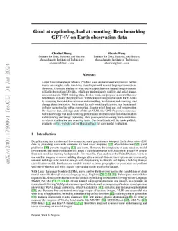 Good at captioning, bad at counting: Benchmarking GPT-4V on Earth
  observation data