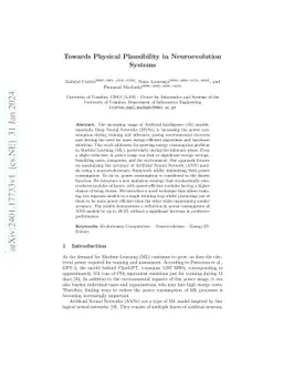 Towards Physical Plausibility in Neuroevolution Systems