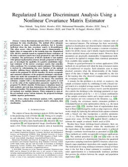 Regularized Linear Discriminant Analysis Using a Nonlinear Covariance
  Matrix Estimator