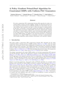 A Policy Gradient Primal-Dual Algorithm for Constrained MDPs with
  Uniform PAC Guarantees