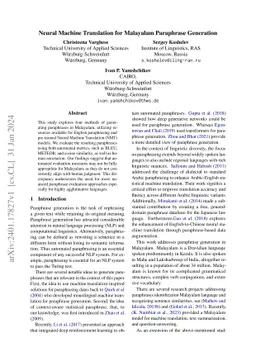 Neural Machine Translation for Malayalam Paraphrase Generation