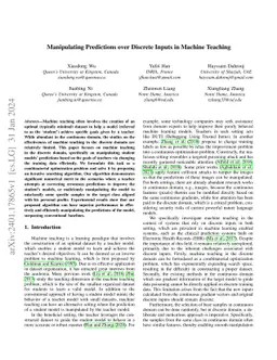 Manipulating Predictions over Discrete Inputs in Machine Teaching